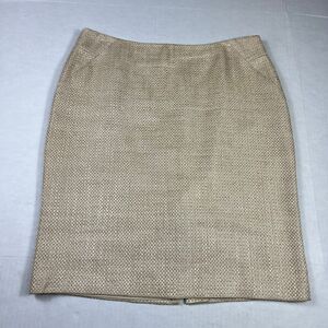Ann Taylor Professional Tweed Pencil Skirt Ivory Gold Lined Workwear Classic 12